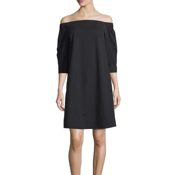 Theory Cotton Poplin Off Shoulder Black Dress - Picture 13 of 14